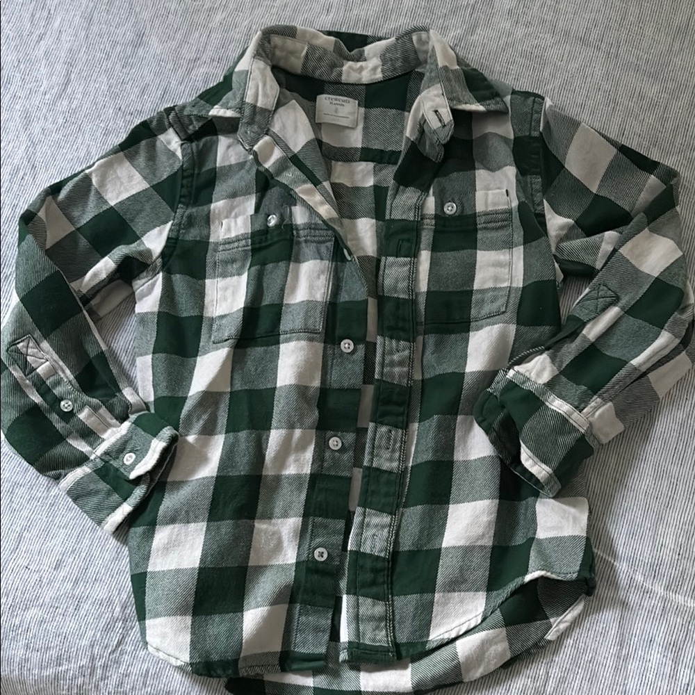 Kids Green and White Plaid Button-Up Shirt